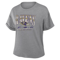 Baltimore Ravens Fanatics Women's Overplayed Tribute Tri-Blend Boxy T-Shirt