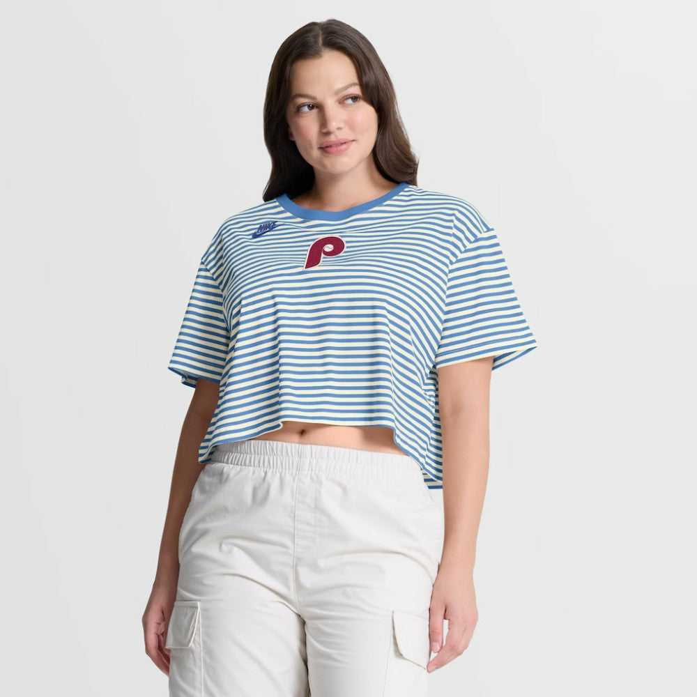 Philadelphia Phillies Nike Women's Cooperstown Collection Striped Cropped T-Shirt | MLB Near me