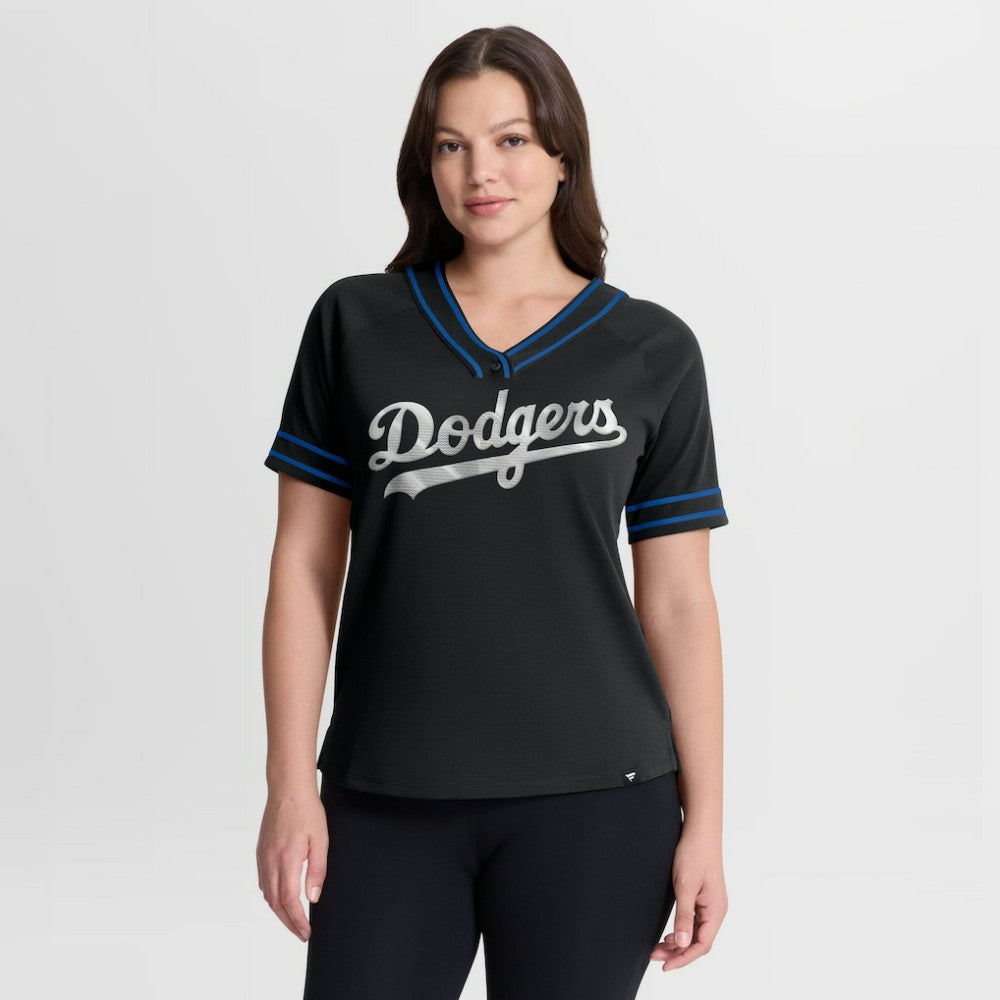 Los Angeles Dodgers Fanatics Women's Diva Race Ahead Raglan V-Neck T-Shirt | MLB New