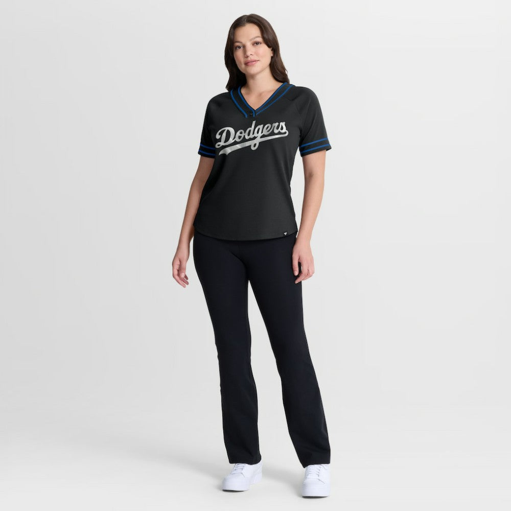 Los Angeles Dodgers Fanatics Women's Diva Race Ahead Raglan V-Neck T-Shirt | MLB New