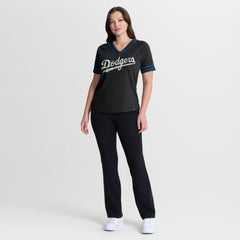 Los Angeles Dodgers Fanatics Women's Diva Race Ahead Raglan V-Neck T-Shirt | MLB New
