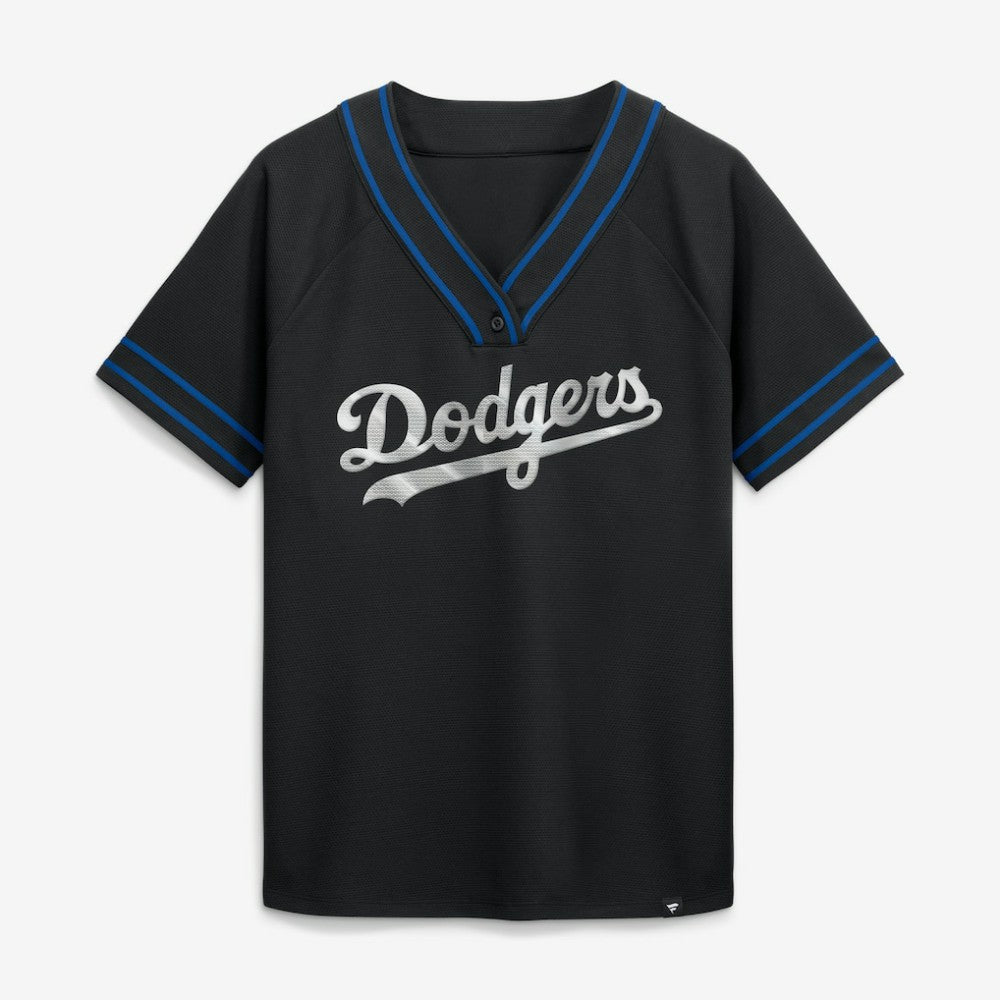 Los Angeles Dodgers Fanatics Women's Diva Race Ahead Raglan V-Neck T-Shirt | MLB New