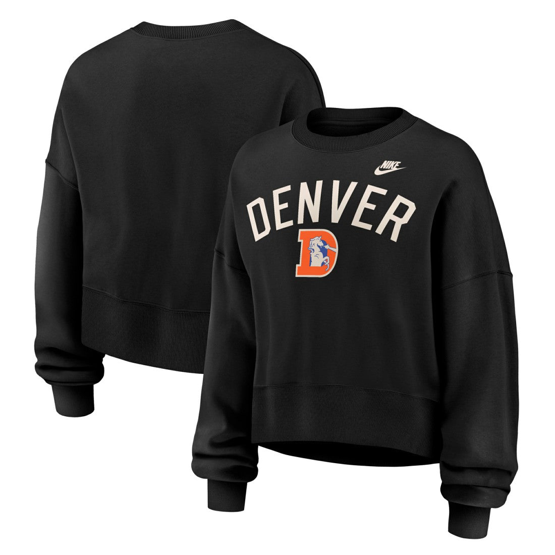 Denver Broncos Nike Women's Oversized High Hip Legacy Arch Phoenix Fleece Sweatshirt