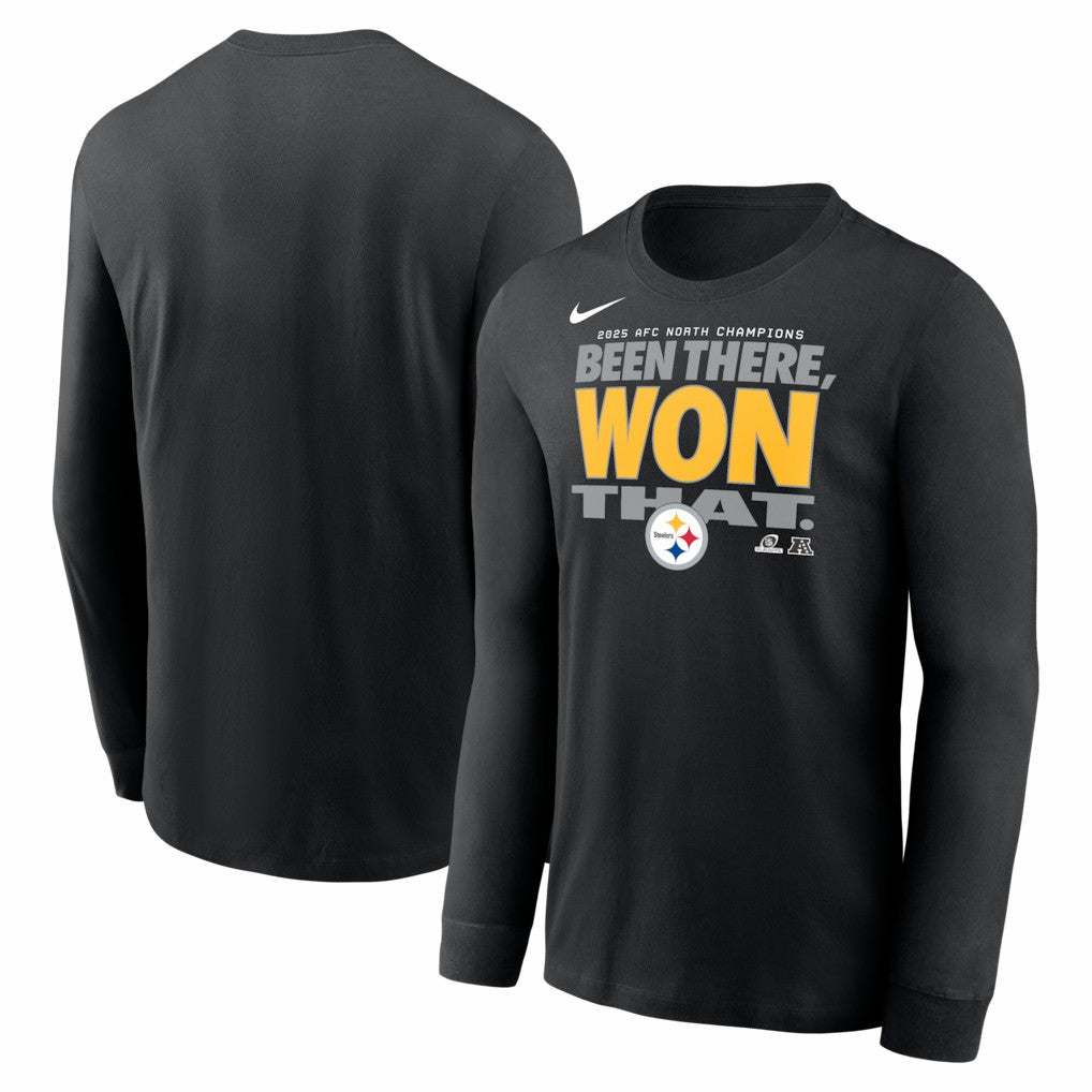 Pittsburgh Steelers Nike 2025 AFC North Division Champions Locker Room Trophy Collection Long Sleeve T-Shirt