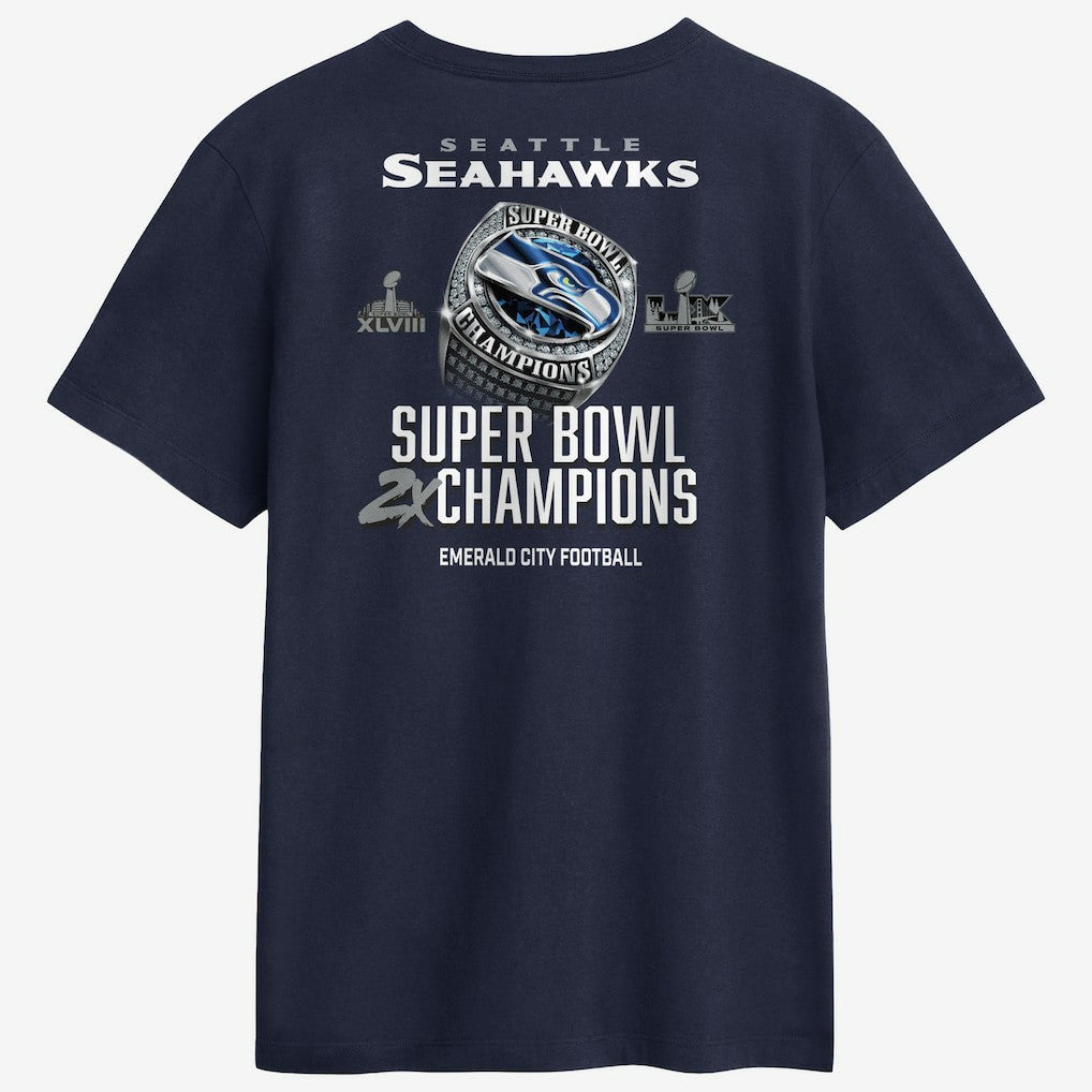 Seattle Seahawks Nike Two-Time Super Bowl Champions Downtown Ring Club T-Shirt