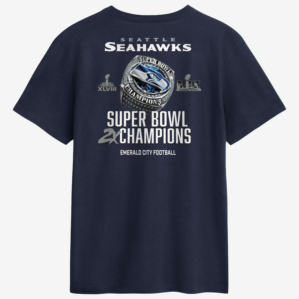 Seattle Seahawks Nike Two-Time Super Bowl Champions Downtown Ring Club T-Shirt