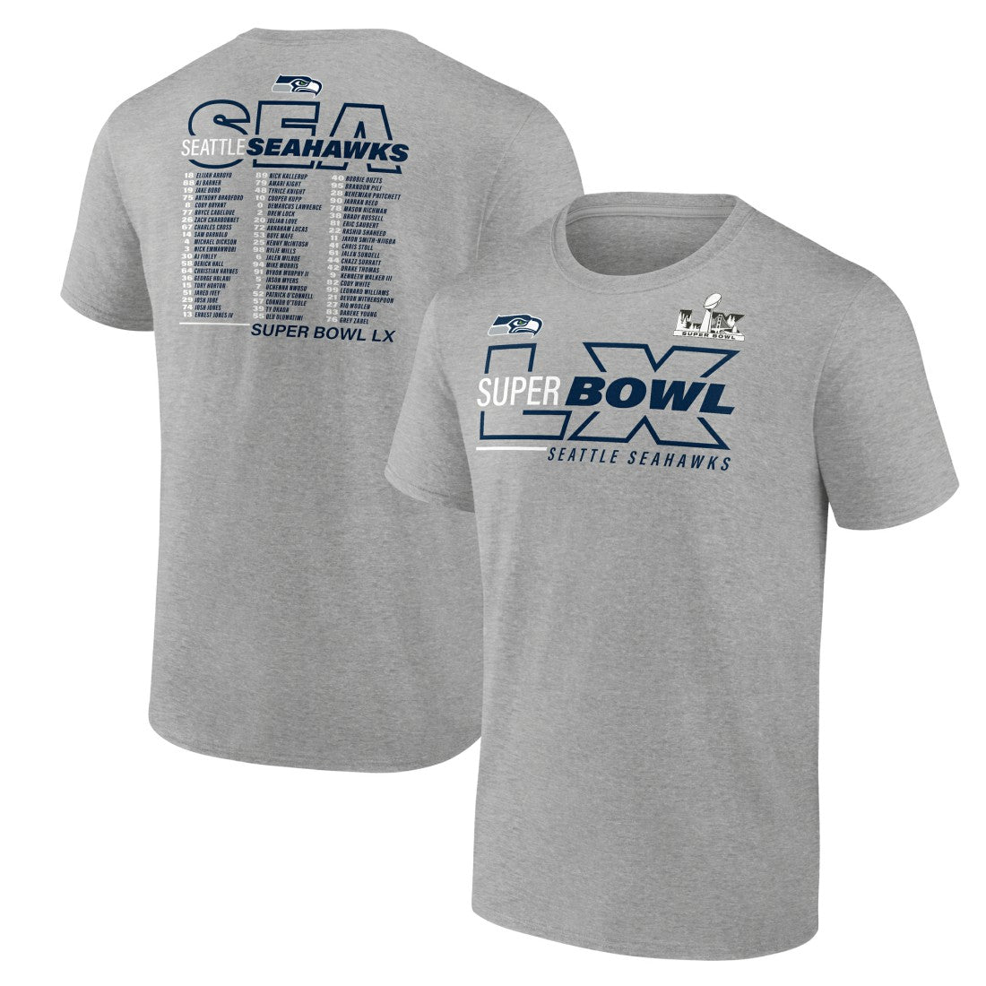 Seattle Seahawks Fanatics Super Bowl LX Roster T-Shirt