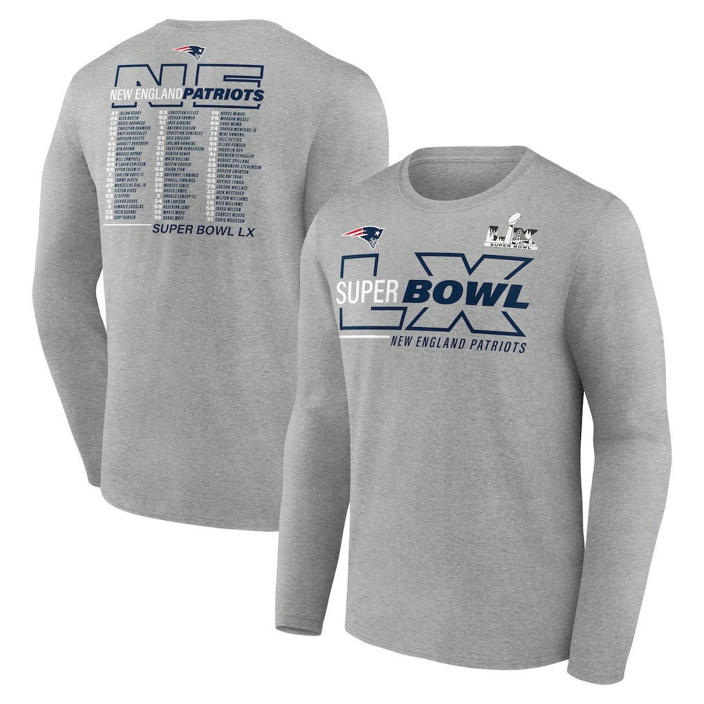 New England Patriots Fanatics Super Bowl LX Roster Long Sleeve T-Shirt