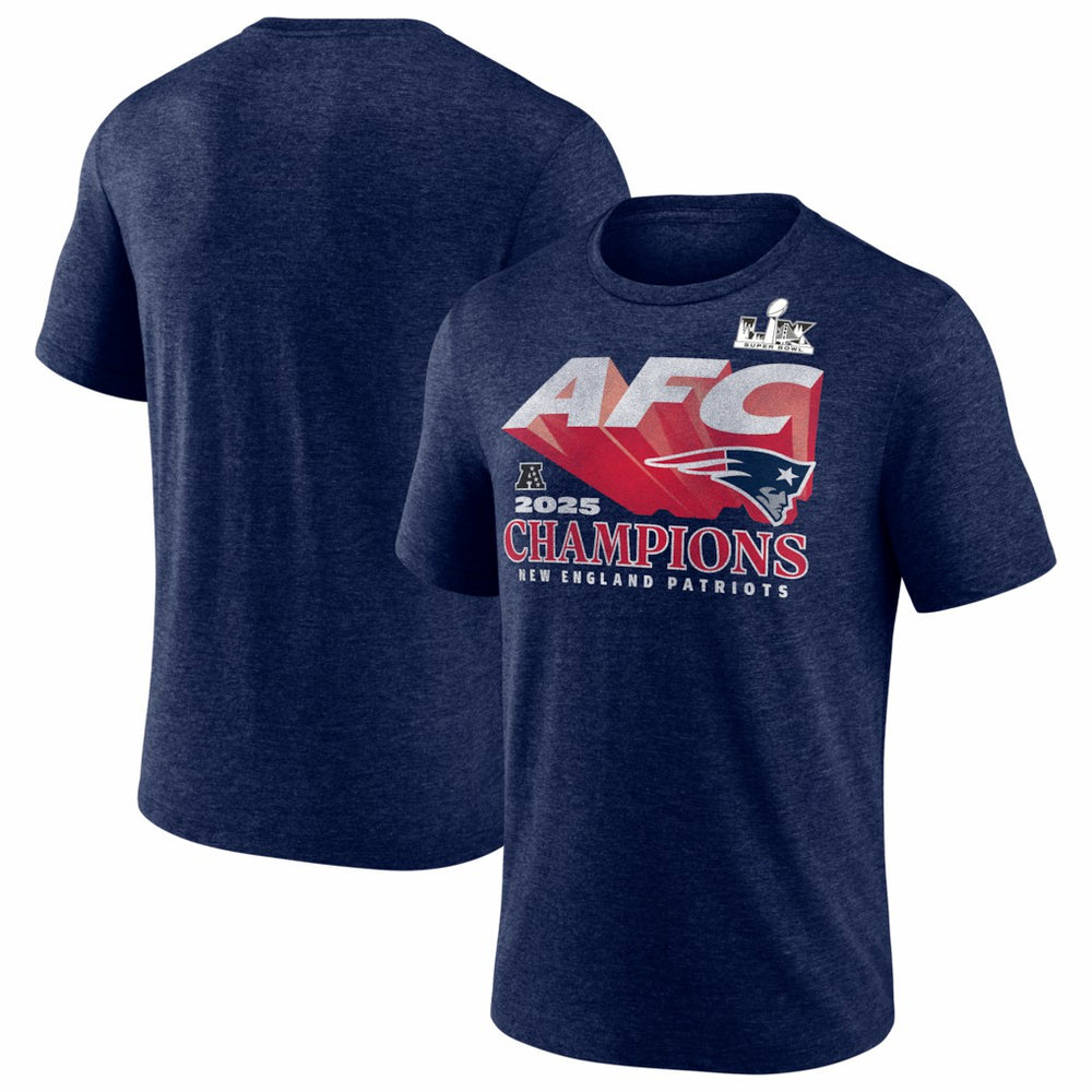 New England Patriots Fanatics 2025 AFC Champions Quick Pass Tri-Blend T-Shirt