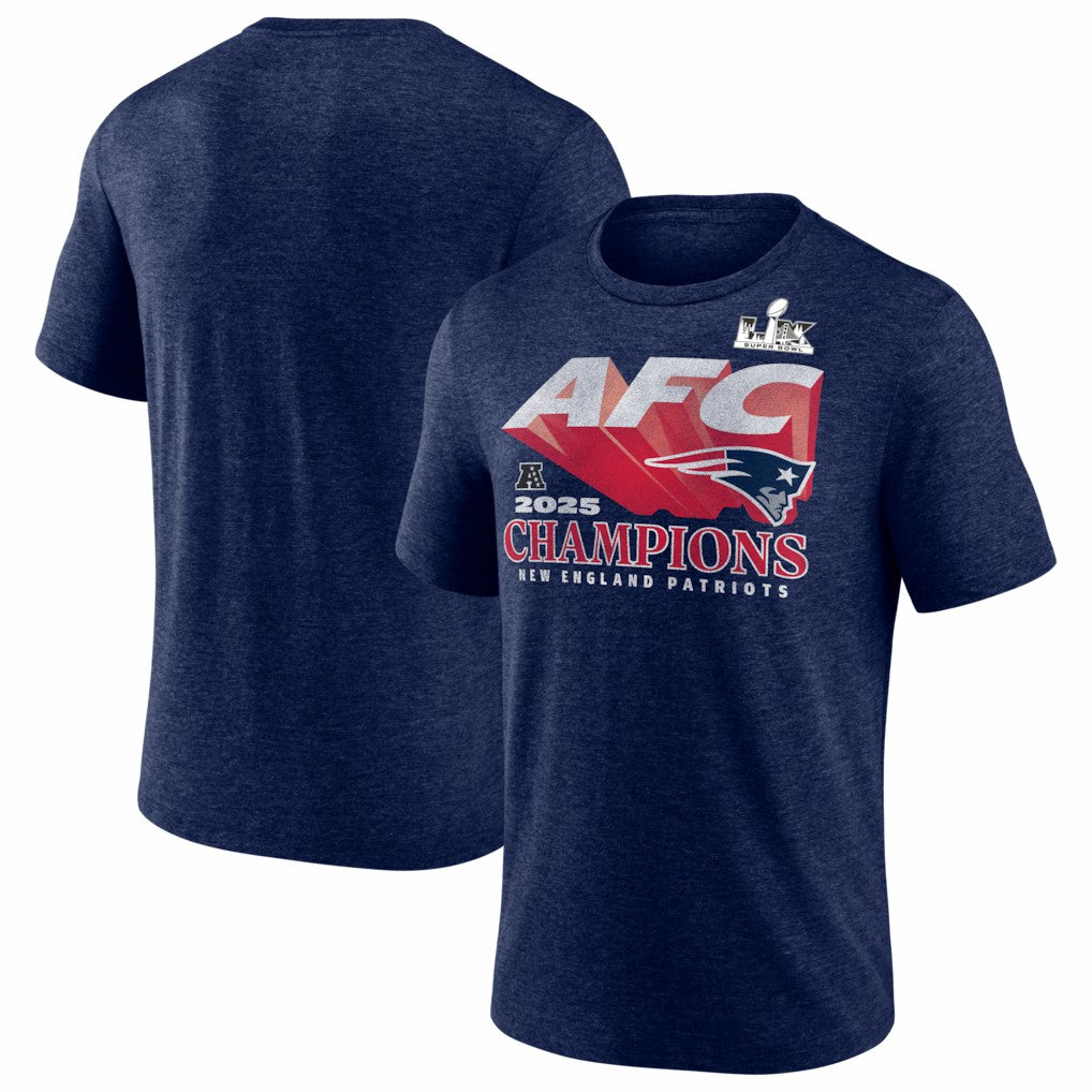 New England Patriots Fanatics 2025 AFC Champions Quick Pass Tri-Blend T-Shirt