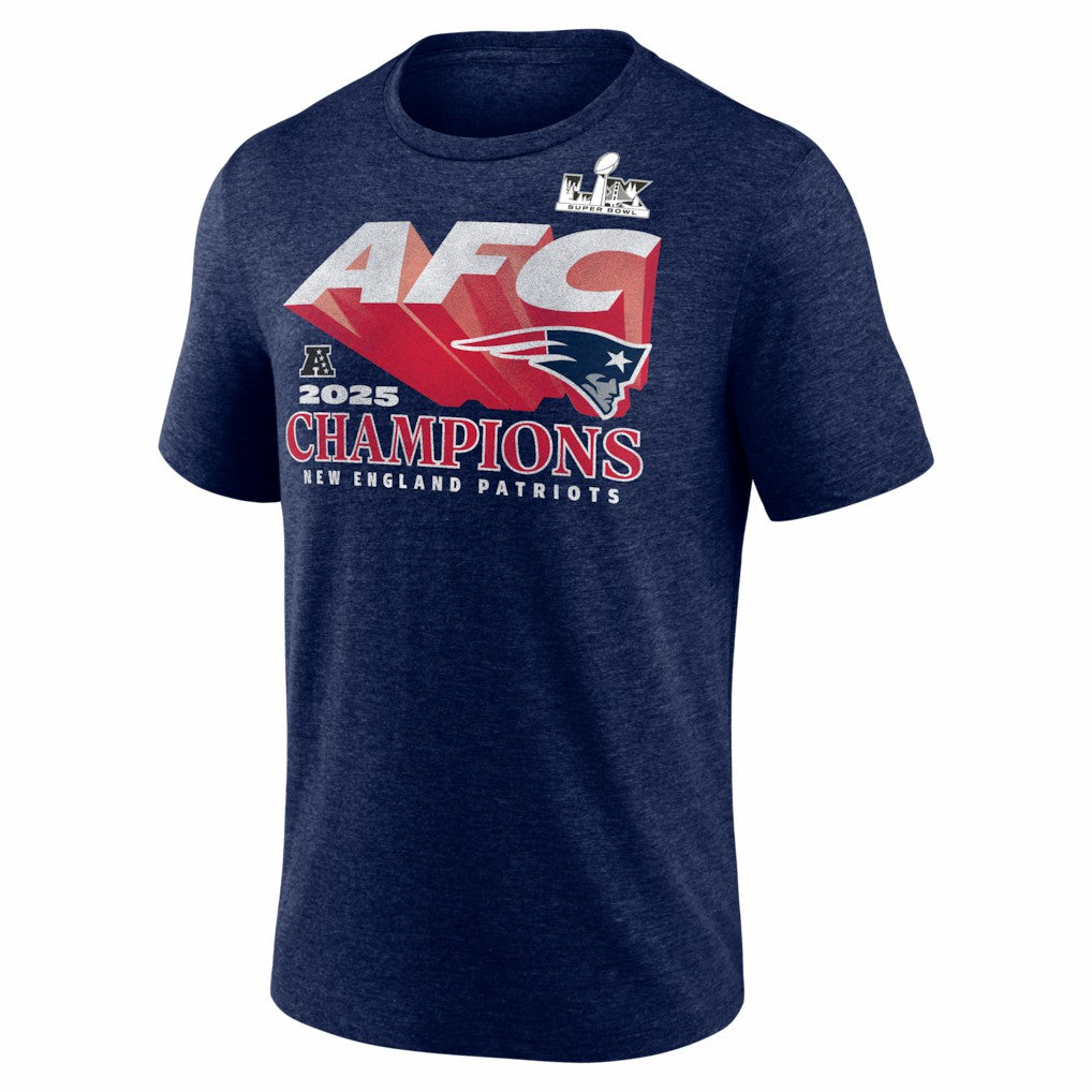 New England Patriots Fanatics 2025 AFC Champions Quick Pass Tri-Blend T-Shirt