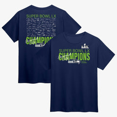 Seattle Seahawks Fanatics Super Bowl LX Champions Autograph Signing Roster T-Shirt