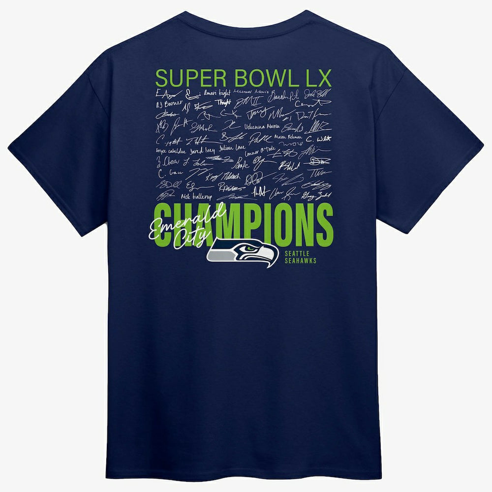 Seattle Seahawks Fanatics Super Bowl LX Champions Autograph Signing Roster T-Shirt