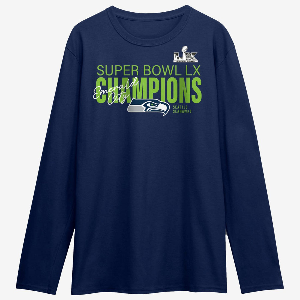 Seattle Seahawks Fanatics Super Bowl LX Champions Autograph Signing Long Sleeve Roster T-Shirt