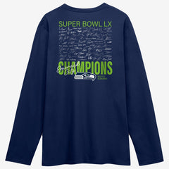 Seattle Seahawks Fanatics Super Bowl LX Champions Autograph Signing Long Sleeve Roster T-Shirt