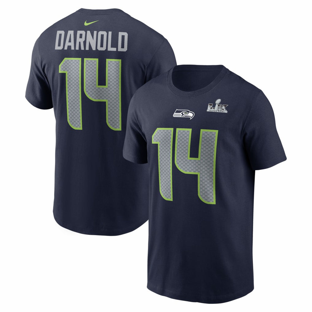 Seattle Seahawks Nike Sam Darnold  Super Bowl LX Patch Name & Number T-Shirt