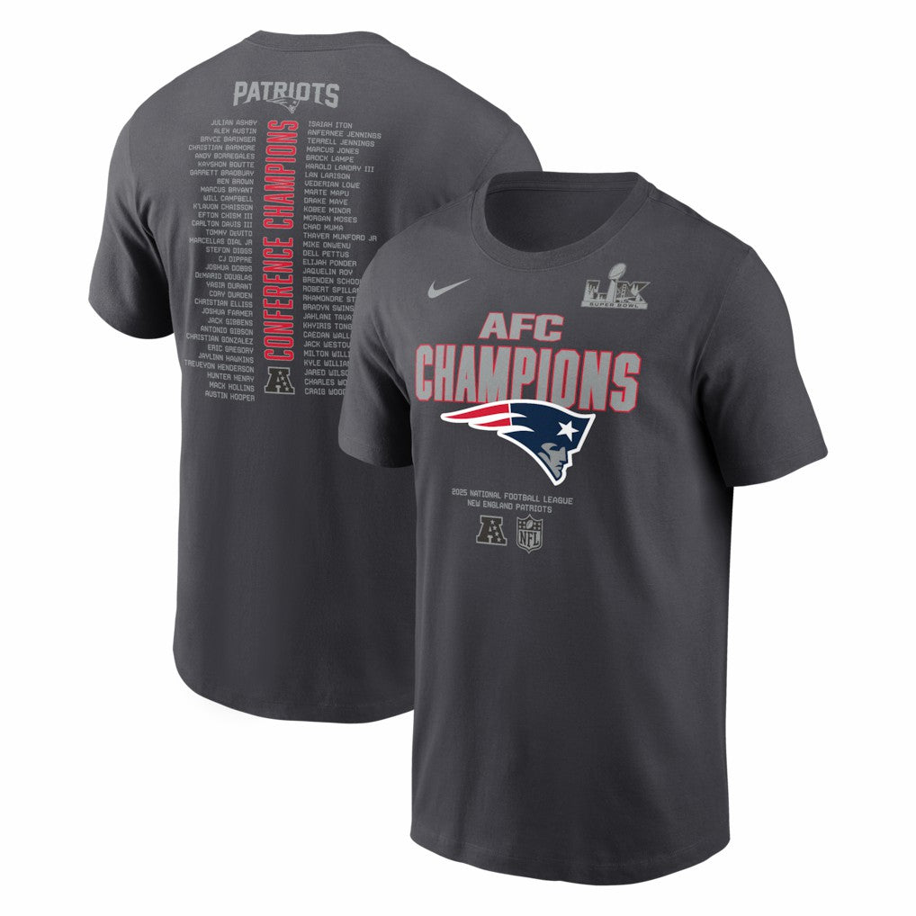 New England Patriots Nike 2025 AFC Champions Roster T-Shirt