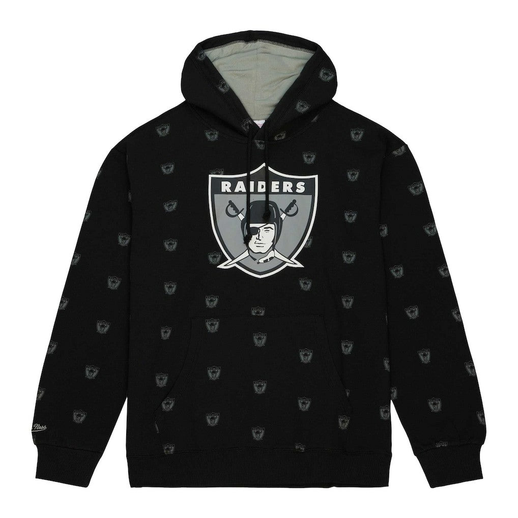 Las Vegas Raiders Mitchell & Ness Allover Print Fleece Pullover Hoodie