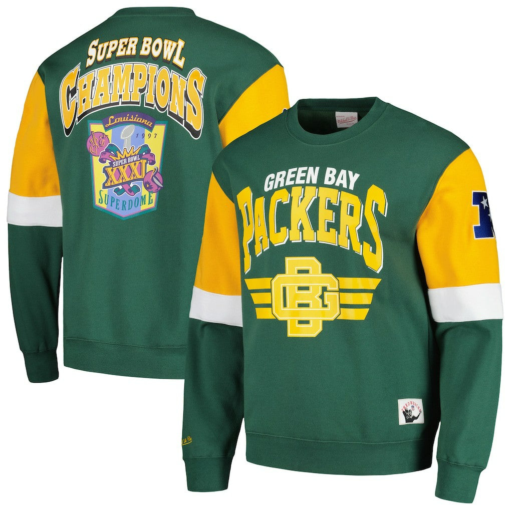 Green Bay Packers Mitchell & Ness Gridiron Classics Allover 3.0 Pullover Sweatshirt