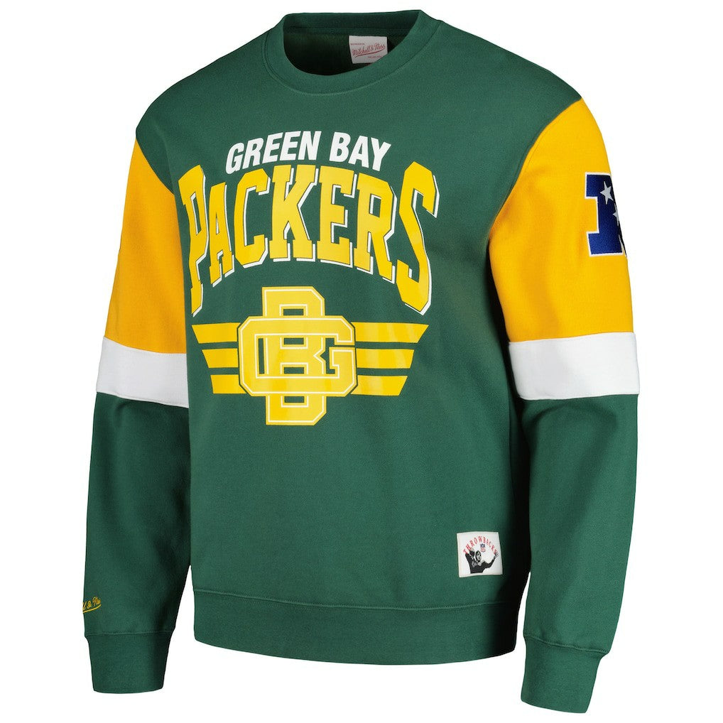 Green Bay Packers Mitchell & Ness Gridiron Classics Allover 3.0 Pullover Sweatshirt