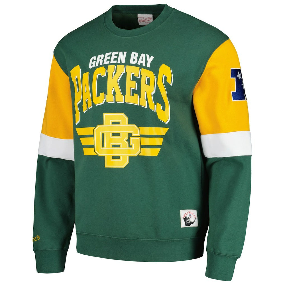 Green Bay Packers Mitchell & Ness Gridiron Classics Allover 3.0 Pullover Sweatshirt