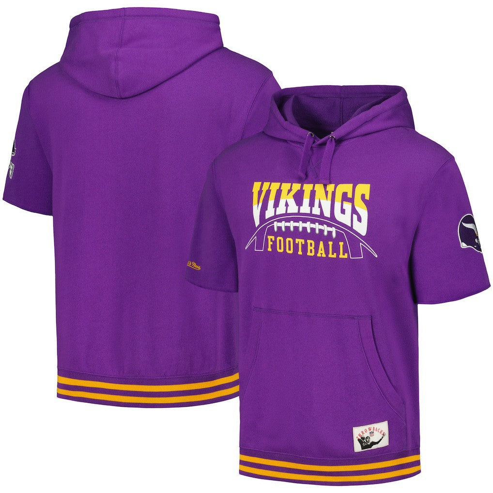 Minnesota Vikings Mitchell & Ness Pre-Game Short Sleeve Pullover Hoodie