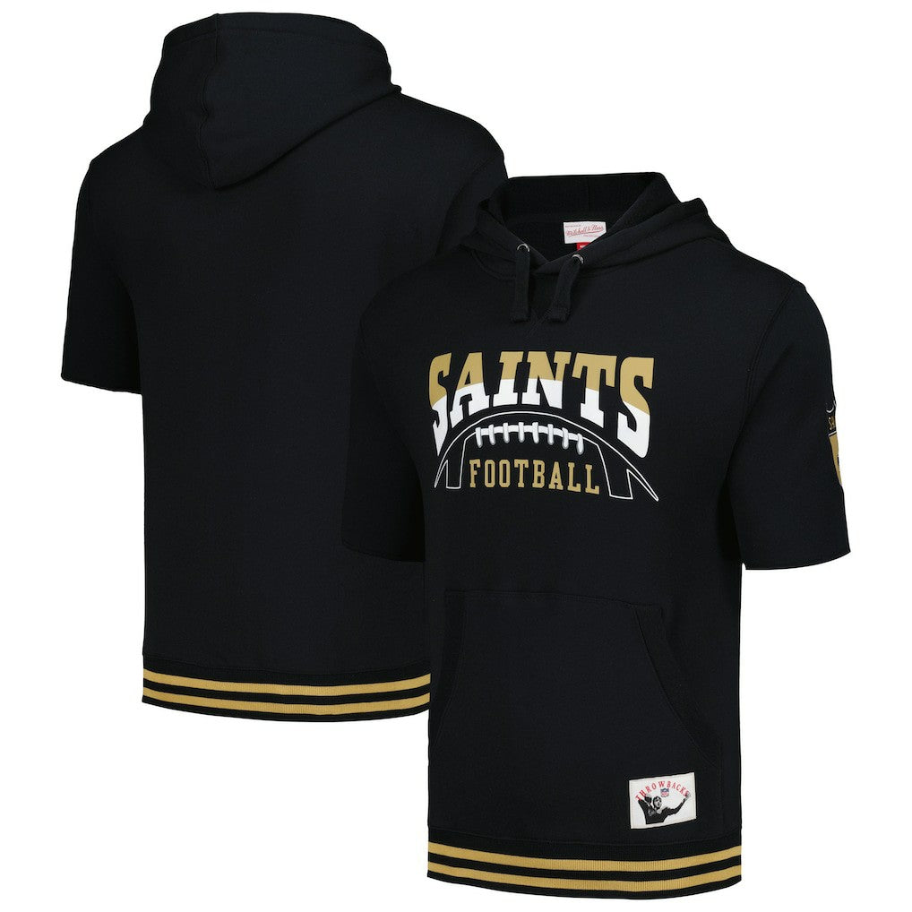 New Orleans Saints Mitchell & Ness Pre-Game Short Sleeve Pullover Hoodie