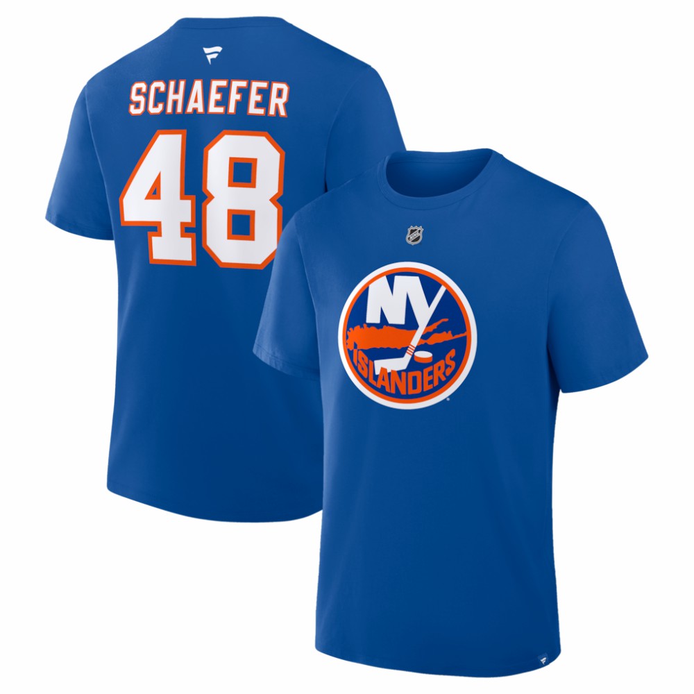 Matthew Schaefer New York Islanders Fanatics Authentic Stack Name & Number T-Shirt For Sale