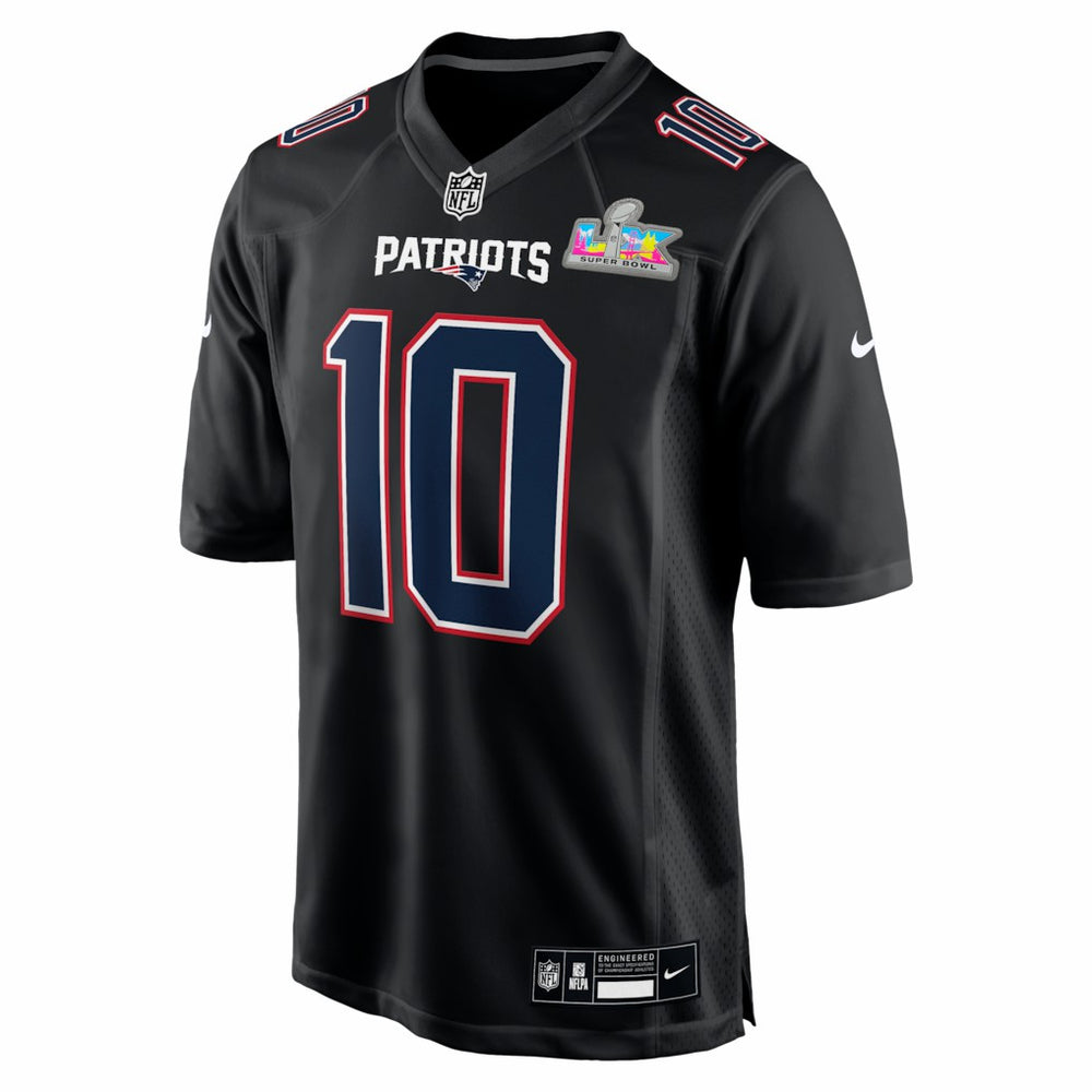 New England Patriots Nike Drake Maye  Super Bowl LX Patch Carbon Fashion Game Jersey