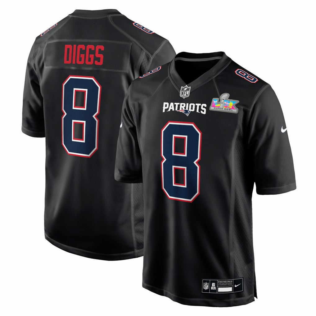 New England Patriots Nike Stefon Diggs  Super Bowl LX Patch Carbon Fashion Game Jersey