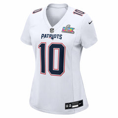 New England Patriots Nike Drake Maye  Women's Super Bowl LX Patch Tundra Fashion Game Jersey