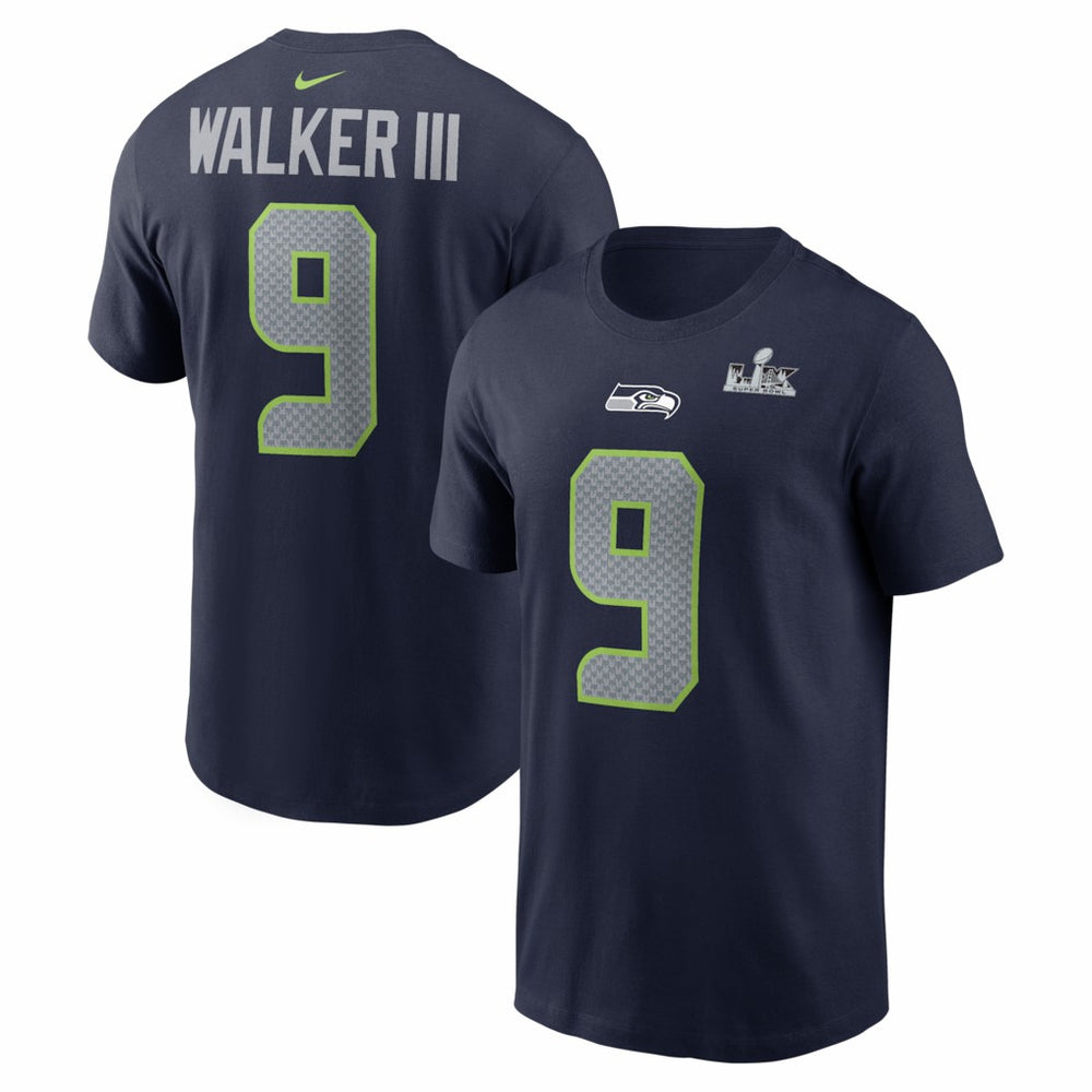 Seattle Seahawks Nike Kenneth Walker III  Super Bowl LX Patch Name & Number T-Shirt