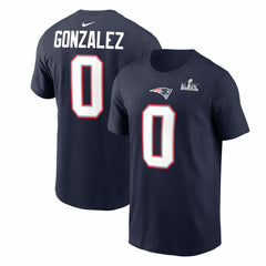 New England Patriots Nike Christian Gonzalez  Super Bowl LX Patch Name & Number T-Shirt