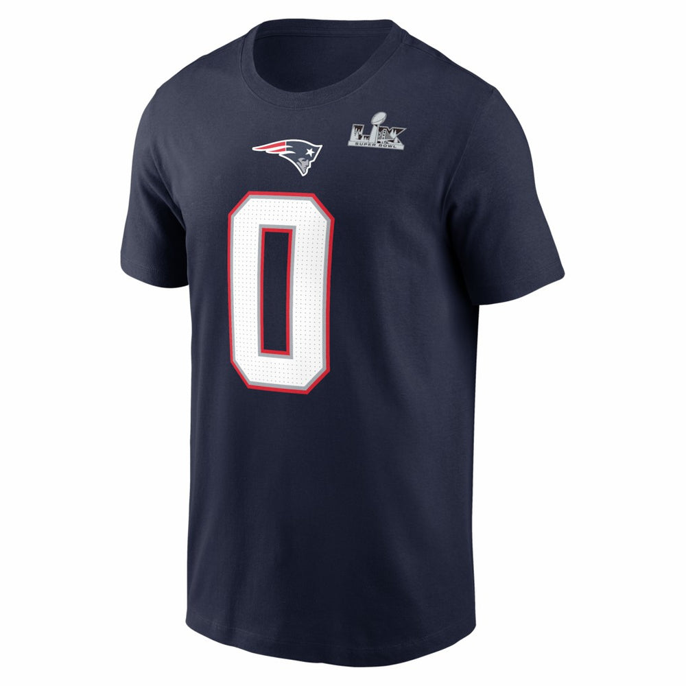 New England Patriots Nike Christian Gonzalez  Super Bowl LX Patch Name & Number T-Shirt