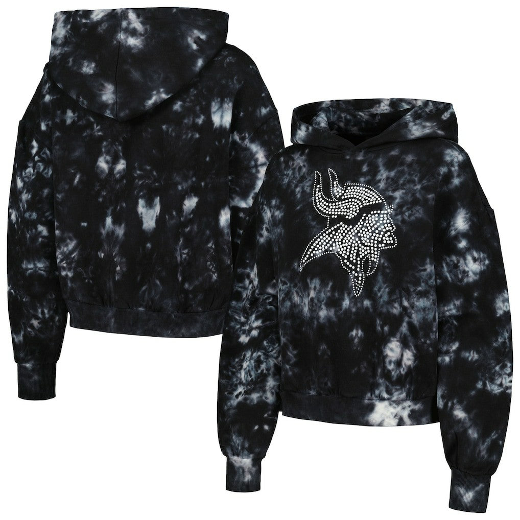 Minnesota Vikings  The Wild Collective Women's Tie-Dye Cropped Pullover Hoodie
