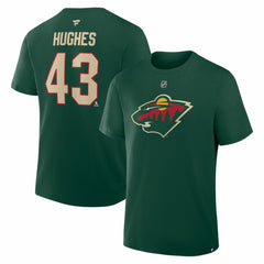 Quinn Hughes Minnesota Wild Fanatics Authentic Stack Name & Number T-Shirt For Sale
