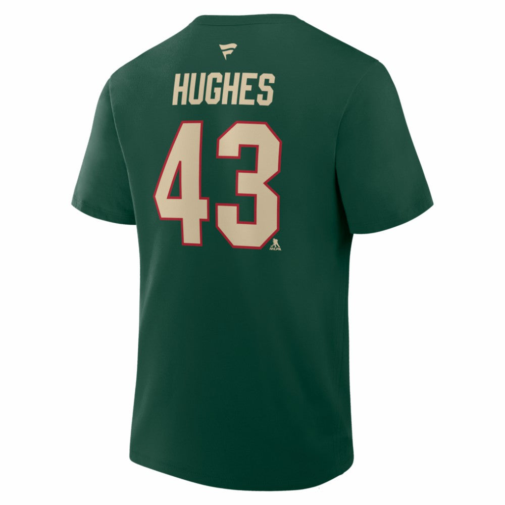 Quinn Hughes Minnesota Wild Fanatics Authentic Stack Name & Number T-Shirt For Sale