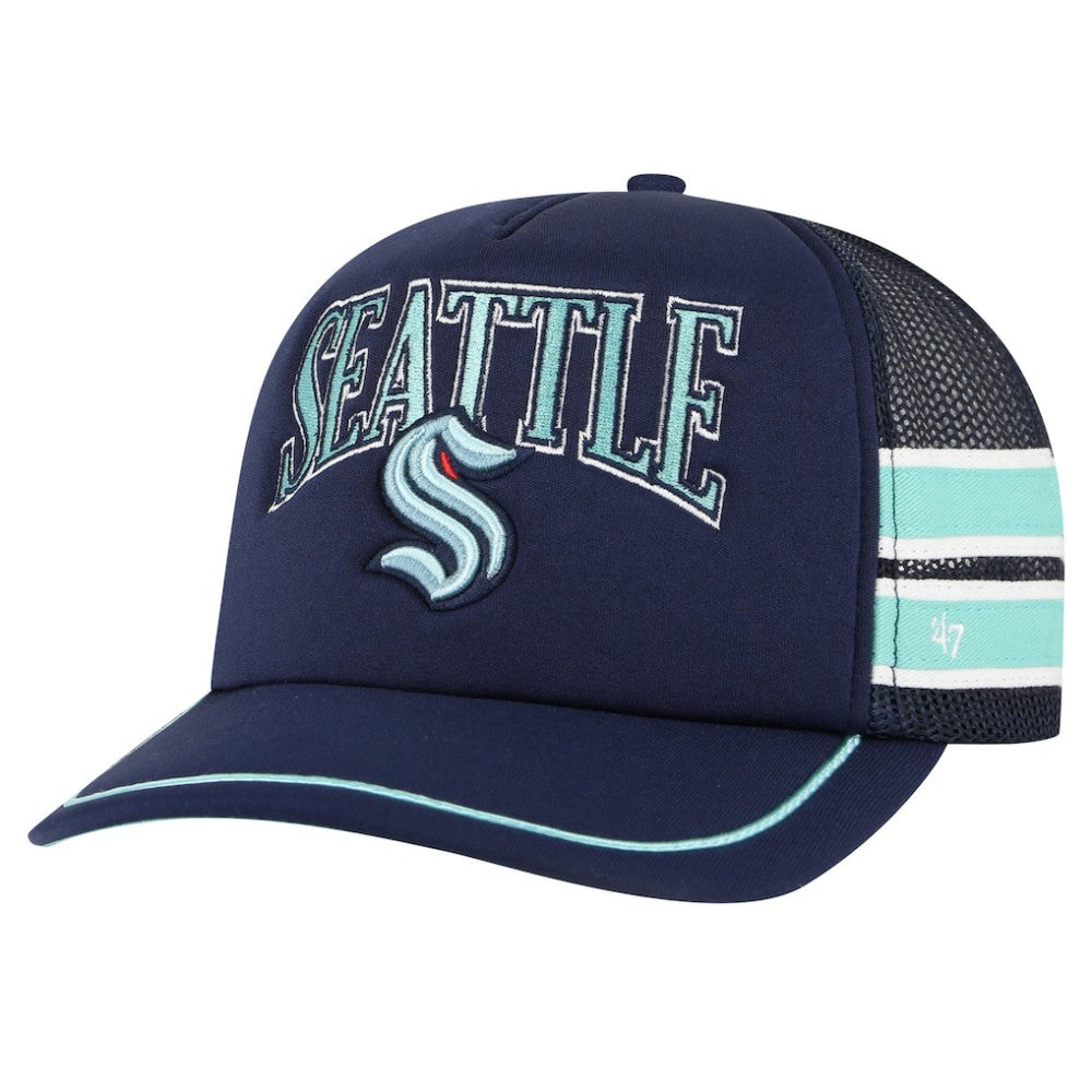 Seattle Kraken '47 Sideband Stripes Trucker Snapback Hat Outlet