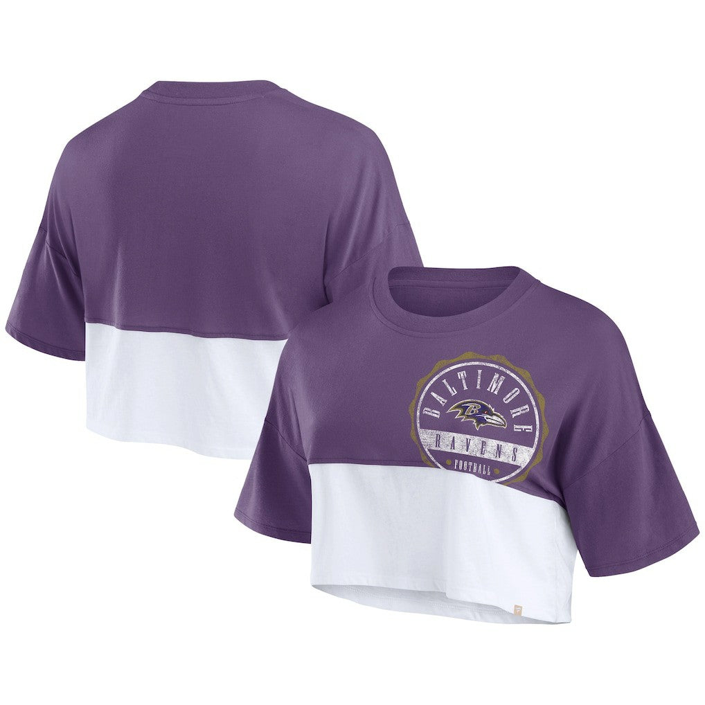 Baltimore Ravens Fanatics Women's Boxy Color Split Cropped T-Shirt