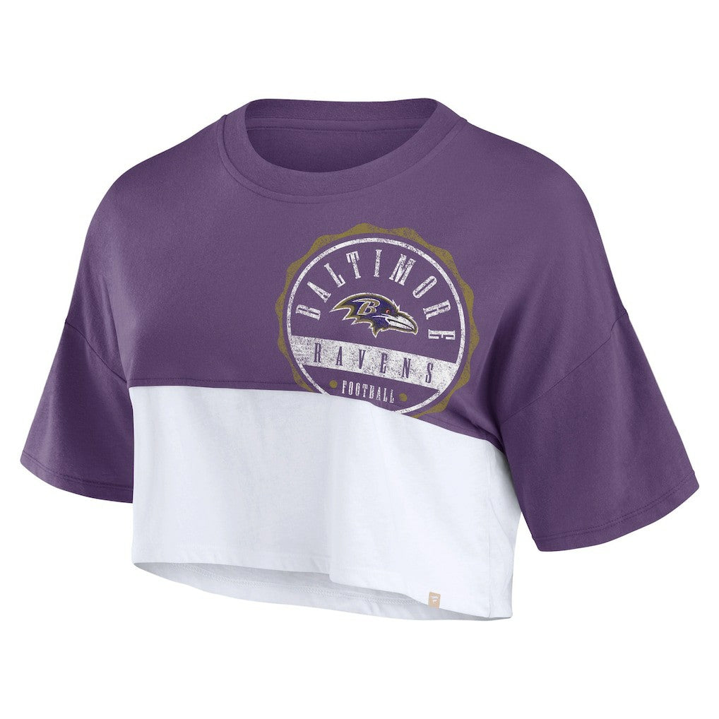 Baltimore Ravens Fanatics Women's Boxy Color Split Cropped T-Shirt