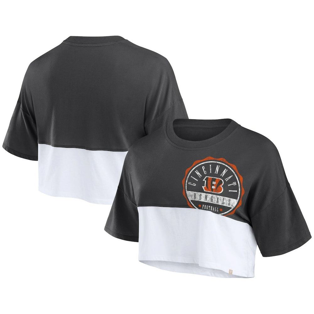 Cincinnati Bengals Fanatics Women's Boxy Color Split Cropped T-Shirt