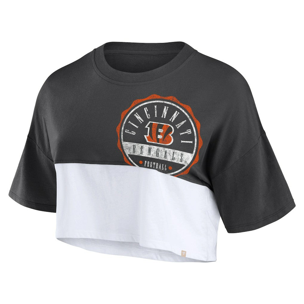 Cincinnati Bengals Fanatics Women's Boxy Color Split Cropped T-Shirt
