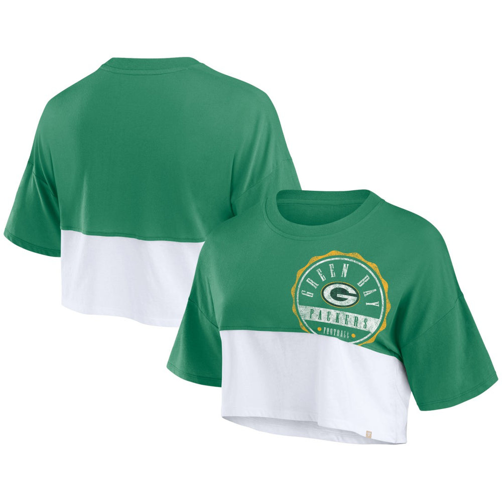 Green Bay Packers Fanatics Women's Boxy Color Split Cropped T-Shirt