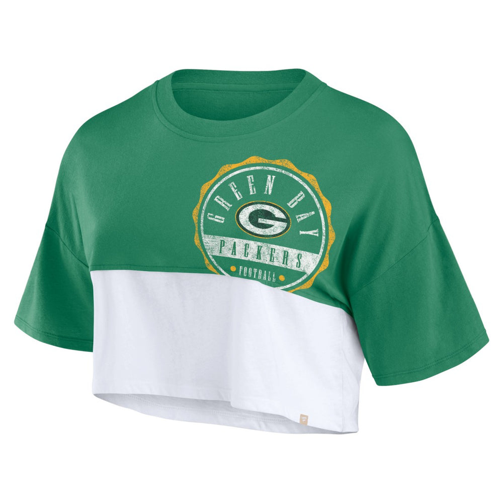 Green Bay Packers Fanatics Women's Boxy Color Split Cropped T-Shirt