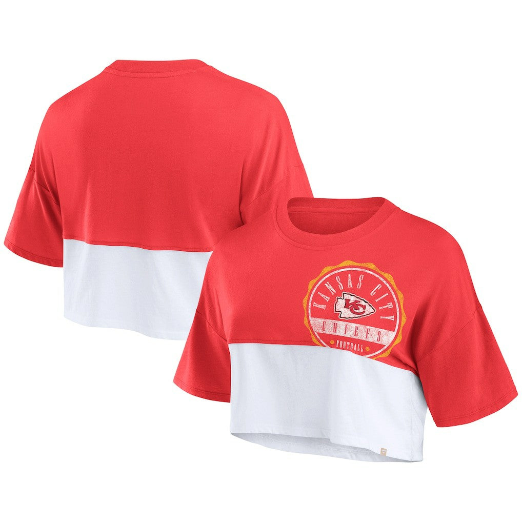 Kansas City Chiefs Fanatics Women's Boxy Color Split Cropped T-Shirt