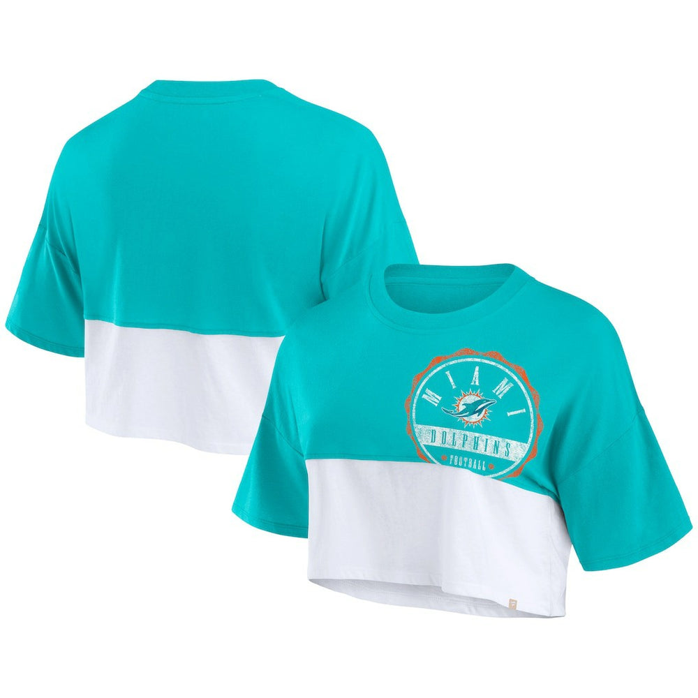 Miami Dolphins Fanatics Women's Boxy Color Split Cropped T-Shirt