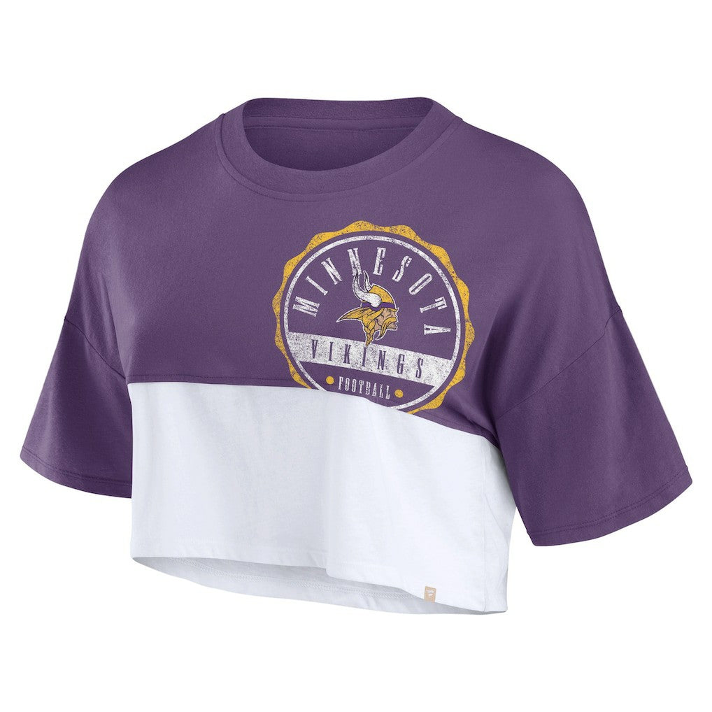 Minnesota Vikings Fanatics Women's Boxy Color Split Cropped T-Shirt