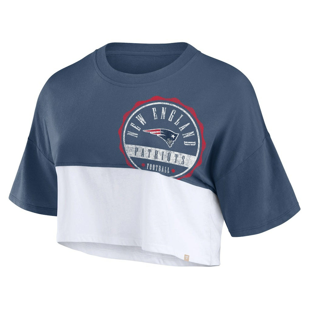 New England Patriots Fanatics Women's Boxy Color Split Cropped T-Shirt