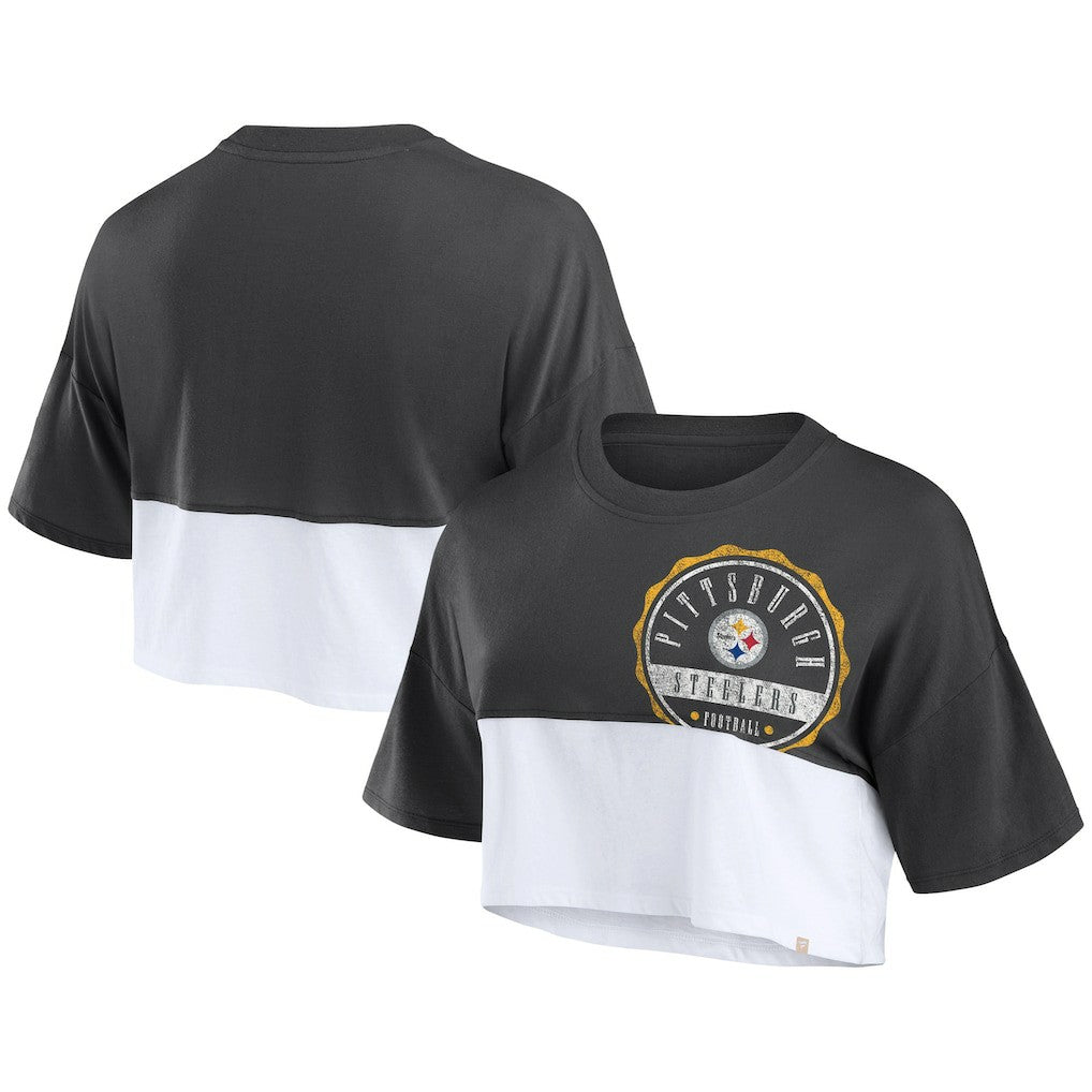 Pittsburgh Steelers Fanatics Women's Boxy Color Split Cropped T-Shirt