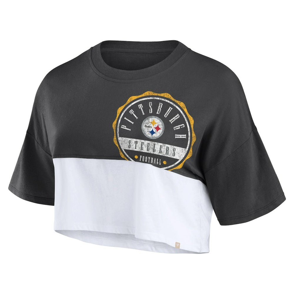 Pittsburgh Steelers Fanatics Women's Boxy Color Split Cropped T-Shirt